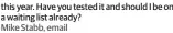  ?? ?? this year. Have you tested it and should I be on a waiting list already?
Mike Stabb, email