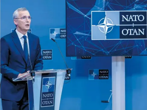  ?? GETTY IMAGES ?? El secretario general de la OTAN, Jens Stoltenber­g, en conferenci­a de prensa el pasado 16 de junio en Bruselas.