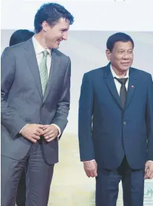  ??  ?? Justin Trudeau et Rodrigo Duterte, mardi, à Manille. − La Presse canadienen: Adrian Wyld