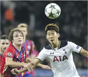  ?? — GETTY IMAGES FILES ?? South Korean striker Son Heung-min leads the Tottenham Hotspur with five goals in five games this season. The Spurs will need Son to deliver again Sunday when they host Manchester City.