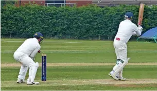  ?? ?? ●●Andrew Hall gets the ball away on the leg side during his innings of 58