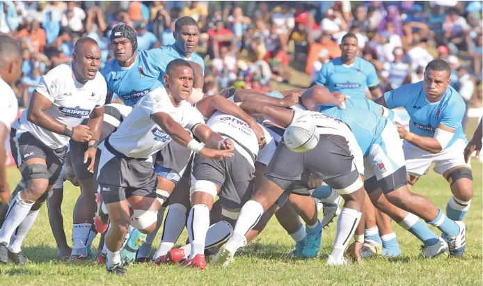  ?? Photo: Ronald Kumar ?? Nadroga halfback Josua Kurucuva swings the ball to the backline against Suva during the double header clash at Lawaqa Park, Sigatoka, on July 25, 2020. Nadroga escaped with a 15-13 win to hold on to the Farebrothe­r-Sullivan Trophy and win their Skipper Cup opener. Report on page 29.