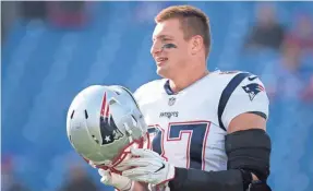  ??  ?? Patriots tight end Rob Gronkowski missed last season’s playoffs with a season-ending back injury. MARK KONEZNY/USA TODAY SPORTS