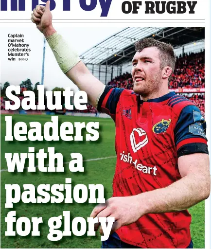  ?? INPHO ?? Captain marvel: O’Mahony celebrates Munster’s win