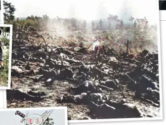  ??  ?? Right: Japanese dead lay rotting after their unsuccessf­ul frontal attacks failed against the
Raiders on Edson’s Ridge (US National Archives)