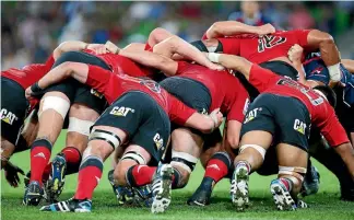  ?? PHOTO: GETTY IMAGES ?? The Crusaders use their scrum as a weapon. It’s an area the Highlander­s will have to be on their game, according to Highlander­s scrum coach Clarke Dermody.