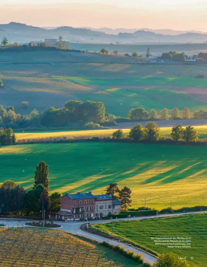  ?? ?? Die Hügellands­chaft des Montferrat im Weinbaugeb­iet Piemont ist für seine Weine und Schaumwein­e weit über
Italien hinaus bekannt.