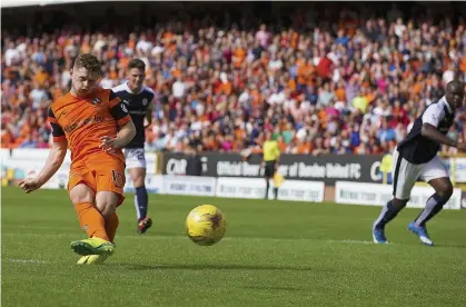  ??  ?? FALSE DAWN: United’s Smith makes it 2-0 from the penalty spot but ultimately the Tannadice fans witnessed a stalemate