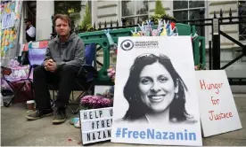  ??  ?? Nazanin Zaghari-Ratcliffe’s husband, Richard Ratcliffe, protesting outside the Iranian embassy in London in 2019. Photograph: Andy Rain/EPA