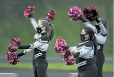  ??  ?? The Pomona Panthers dance team cheers during Thursday’s game at the North Area Athletic Complex.