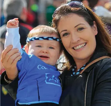  ??  ?? Baby blue: Michelle Byrne with eight-month-old son Oliver at the game