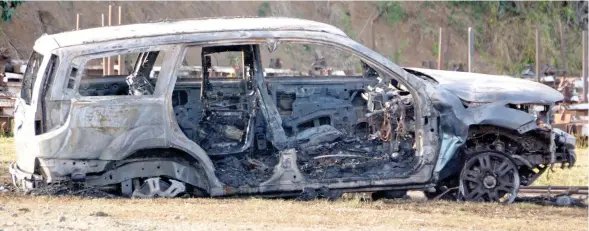  ?? Photo: Kathrin Krishna ?? The vehicle which was found burnt at FSC Grounds in Lautoka in June.