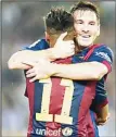  ??  ?? Barcelona’s Argentinia­n forward Lionel Messi (right), and Barcelona’s Brazilian forward Neymar da Silva Santos Junior (left), celebrate after scoring a goal during the Spanish league football match FC Barcelona vs Eibar at the Camp Nou stadium...