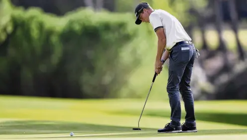  ?? PHOTO: GETTY IMAGES ?? Gently does it . . . New Zealand golfer Daniel Hillier putts on the 17th green during the Hopps Open de Provence tournament in France yesterday.