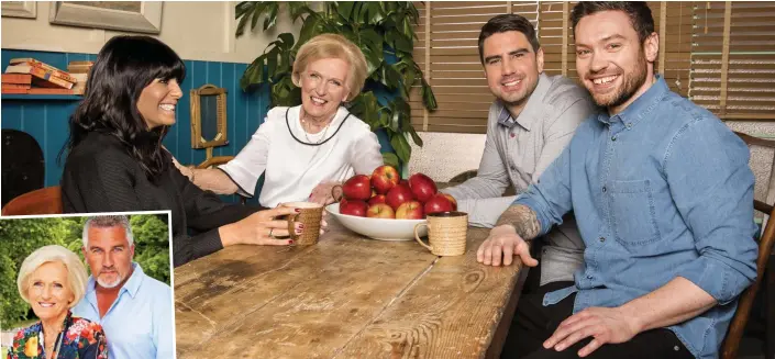  ??  ?? Party of four: Mary Berry with Britain’s Best Cook host Claudia Winkleman and co-judges Chris Bavin, 37, and Dan Doherty, 33