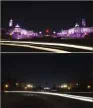  ?? OINAM ANAND — THE ASSOCIATED PRESS ?? In this two photo combinatio­n picture, buildings that house India’s seat of power are seen lit, top, and then the same location in darkness when the lights are turned out for one hour to mark Earth Hour, in New Delhi, India, Saturday.