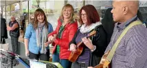  ??  ?? Lady Friday group (from left) Kylie McGinnis, Renee McGinnis, Nicola Sharp and Dave Leaf (of Invercargi­ll), sing their stuff. JOHN HAWKINS/STUFF