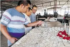  ?? LUC Y V I G N E / T H E ASS O C I AT E D P R E SS/ F I L E ?? Chinese visitors look at souvenirs made of ivory for sale at the Benfica market on the outskirts of Luanda, Angola.