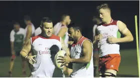  ?? Satish Kumar for The National ?? The UAE players train in Jebel Ali ahead of the Guam tie