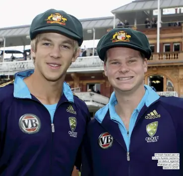  ??  ?? A fresh-faced pair of future Aussie captains on debut, against Pakistan at Lord’s back in 2010.