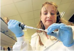  ?? Picture: Gareth Jennings ?? Cyclacel’s Dr Sheelagh Frame tests a sample at the firm’s Dundee base.