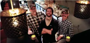  ?? JOE RONDONE/THE ?? Head chef Brad Mccarley, from left, bar manager Alex Moseley and owner Nick Scott at Salt | Soy on Broad Avenue, which is set to open.