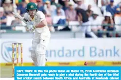  ??  ?? CAPE TOWN: In this file photo taken on March 25, 2018 Australian batsman Cameron Bancroft gets ready to play a shot during the fourth day of the third Test cricket match between South Africa and Australia at Newlands cricket ground. —AFP