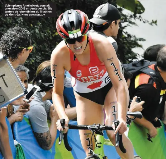  ?? PHOTO D’ARCHIVES, AFP ?? L’olympienne Amélie Kretz connaît une saison 2018 en dents de scie. Elle tentera de rebondir lors du Triathlon de Montréal.