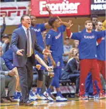  ?? BEN QUEEN, USA TODAY SPORTS ?? Kansas coach Bill Self reacts to a play during the Jayhawks’ 85-69 loss to West Virginia on Jan. 24.