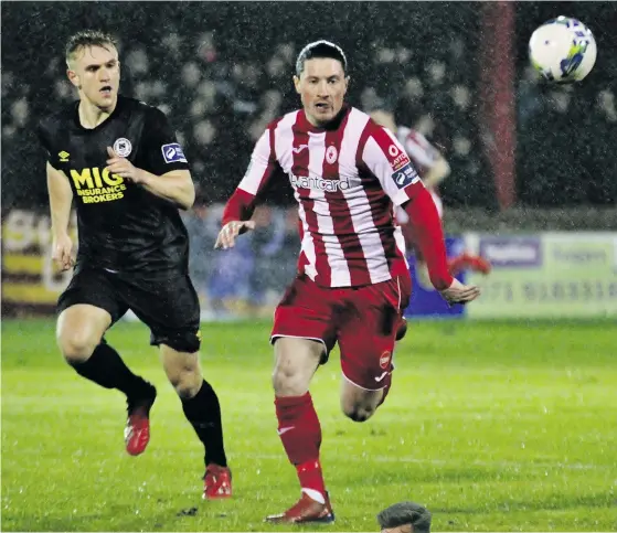  ??  ?? CHANGE OF SCENE: Ronan Coughlan, right, in action for Sligo Rovers against St Patrick’s Athletic at The Showground­s last season. Coughlan has joined St Pat’s for the upcoming season.