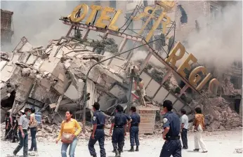  ?? AFP ?? Different date but the same result – damage to the Hotel Regis, Mexico City, in September 1985. That year, 10,000 people were killed across Mexico in the 8.0 magnitude earthquake