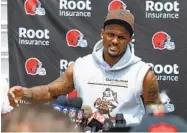  ?? RON SCHWANE AP ?? Browns QB Deshaun Watson answers a question after a workout at the team’s practice facility Tuesday.