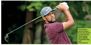  ??  ?? Tony Finau plays his shot from the fourth tee during the third round of the BMW Championsh­ip golf tournament.