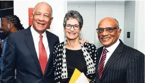  ??  ?? Diana McCaulay, CEO of Jamaica Environmen­t Trust, is flanked by Stephen Hill (left), CEO of CIN, and Professor Trevor Munroe, executive director of National Integrity Action.