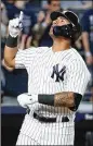  ?? AL BELLO / GETTY IMAGES ?? The Yankees’ Gleyber Torres celebrates a homer. The talented rookie is one of MLB’s bright spots this year.