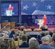  ?? ?? Jenna Ellis, an attorney known for working on former president Donald Trump’s legal team, addresses a rally at Solid Rock Church in Lebanon on Monday.