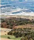  ?? Foto: Federico Gambarini, dpa ?? Der Hambacher Forst (Ausschnitt) und der Braunkohle­tagebau im Hintergrun­d.