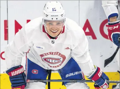  ?? CP PHOTO ?? Montreal Canadiens’ Max Domi smiles during a practice in Brossard, Que., on Friday, Sept. 14.
