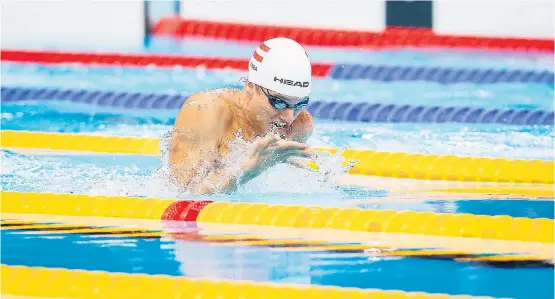  ??  ?? 1:14,44 Minuten benötigte Andreas Onea bei den Paralympic­s in Rio für 100 m Brust. Das große Ziel, die Medaille, war damit geschafft.