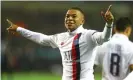  ?? Photograph: Kieran McManus/BPI/Shuttersto­ck ?? Kylian Mbappé celebrates after completing his hat-trick.