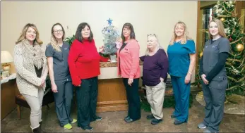  ?? MARK BUFFALO/THREE RIVERS EDITION ?? The White River Area Agency on Aging is sponsoring a Silver Angel Tree program this year in Jackson County. The trees are on display at iCare Pharmacy and Merchants and Planters Bank in Newport. Pictured with the tree at Merchants and Planters Bank...