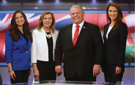  ?? VINCE TALOTTA/TORONTO STAR ?? From left, Tanya Granic Allen, Christine Elliott, Doug Ford and Caroline Mulroney told TVO viewers why they should be leader of the Ontario PCs.
