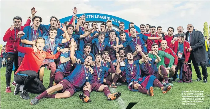  ?? FOTO: GETTY IMAGES ?? El Juvenil A del Barça ganó la UEFA Youth League por segunda vez en su historia tras derrotar al Chelsea, al que iguala en el palmarés