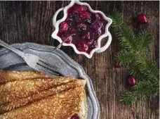  ??  ?? Cranberry-stuffed crepes are a perfect match for a holiday brunch.