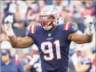  ?? Greg M. Cooper / Associated Press ?? Patriots defensive end Deatrich Wise Jr. reacts against the Saints on Sept. 26.