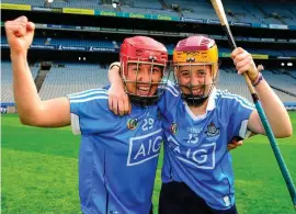  ?? DAVID FITZGERALD/SPORTSFILE ?? Emer Keenan and Laoise Quinn celebrate Dublin’s victory over Kerry in the Liberty Insurance All-Ireland Premier Junior final