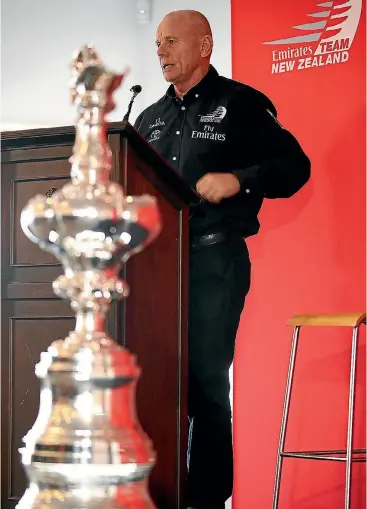  ?? PHOTO: GETTY IMAGES ?? Team NZ boss Grant Dalton announces the protocol rules for the next America’s Cup yesterday.