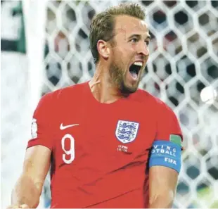  ?? EFE ?? Harry Kane, de Inglaterra, celebra tras marcar un gol de penal en el tiempo regular frente a Colombia en la acción de ayer en la Copa Mundial de Fútbol.