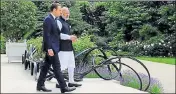  ?? REUTERS ?? Prime Minister Narendra Modi with French President Emmanuel Macron in the Elysee Palace garden in France on Saturday.