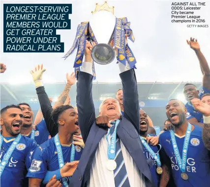  ?? GETTY IMAGES ?? AGAINST ALL THE ODDS: Leicester City became Premier League champions in 2016